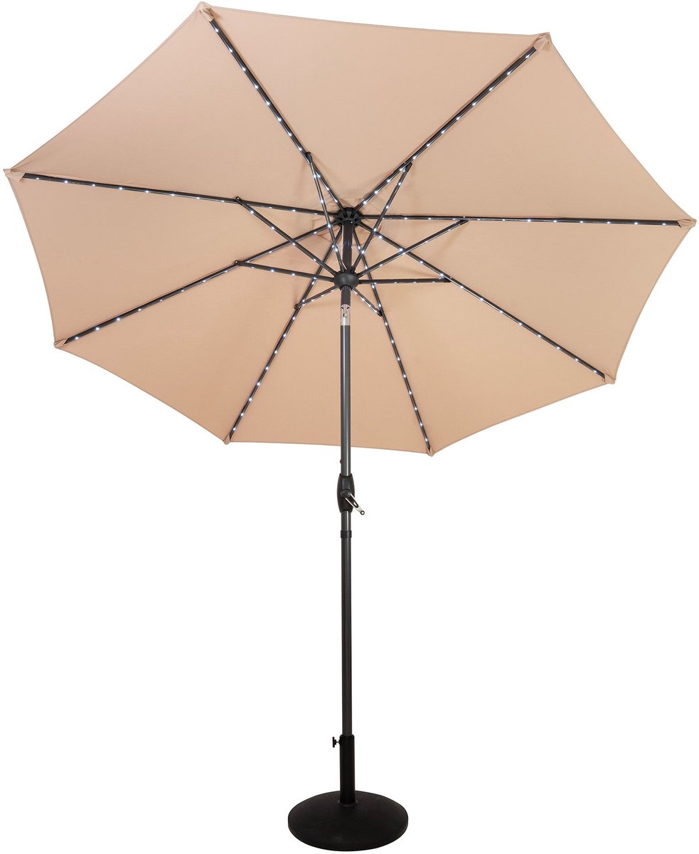 LED kantelbare stokparasol & parasolvoet - 2.7 m - beige - op zonne-energie (5056806874142)