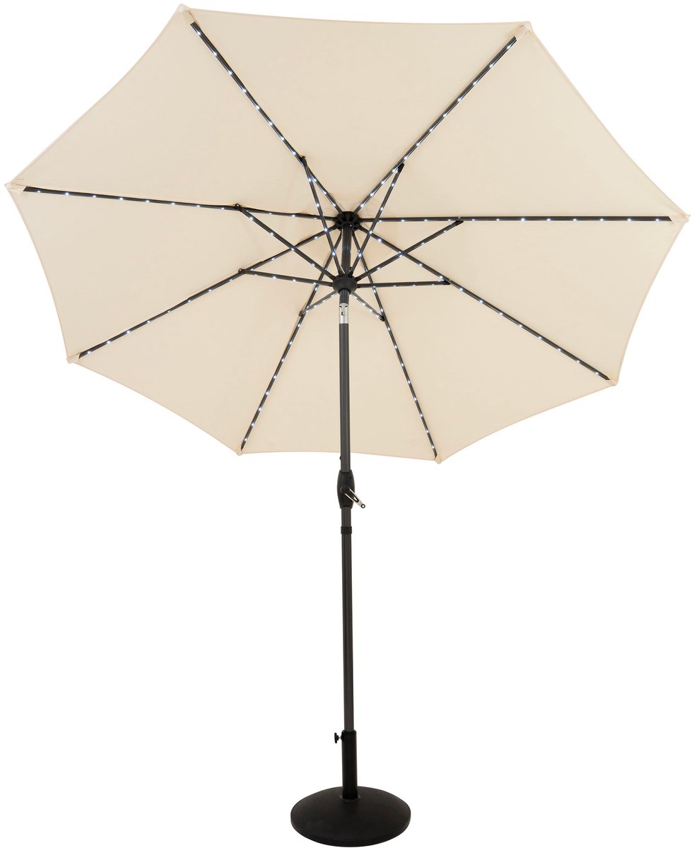 LED kantelbare stokparasol & parasolvoet - 2.7 m - crème - op zonne-energie (5056806874159)