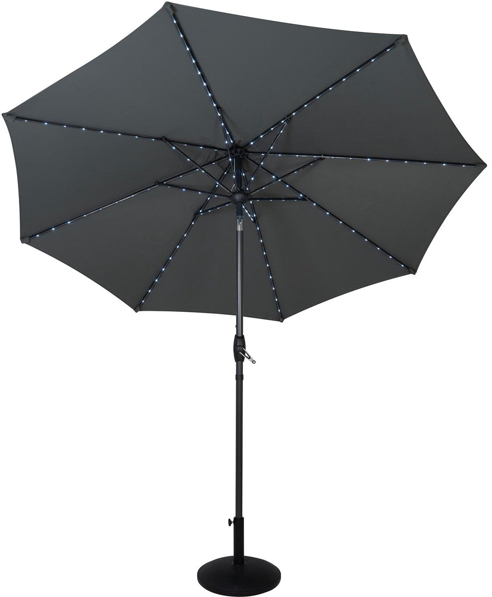 LED kantelbare stokparasol & parasolvoet - 2.7 m - grijs - op zonne-energie (5056806874166)