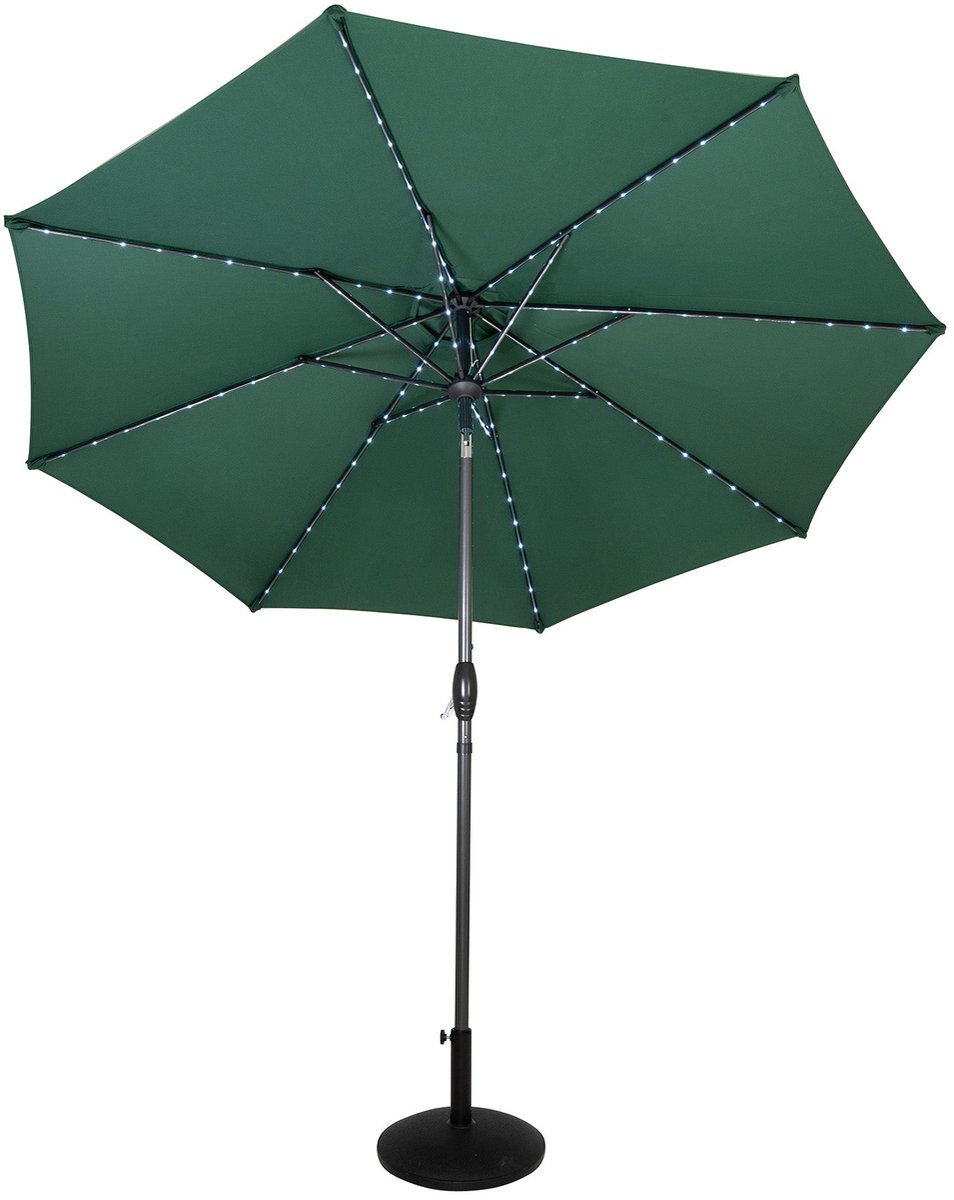 LED kantelbare stokparasol & parasolvoet - 2.7 m - groen - op zonne-energie (5056806874173)