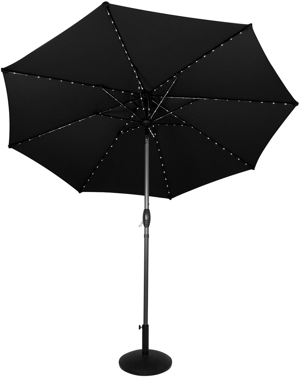 LED kantelbare stokparasol & parasolvoet - 2.7 m - zwart - op zonne-energie (5056806874135)