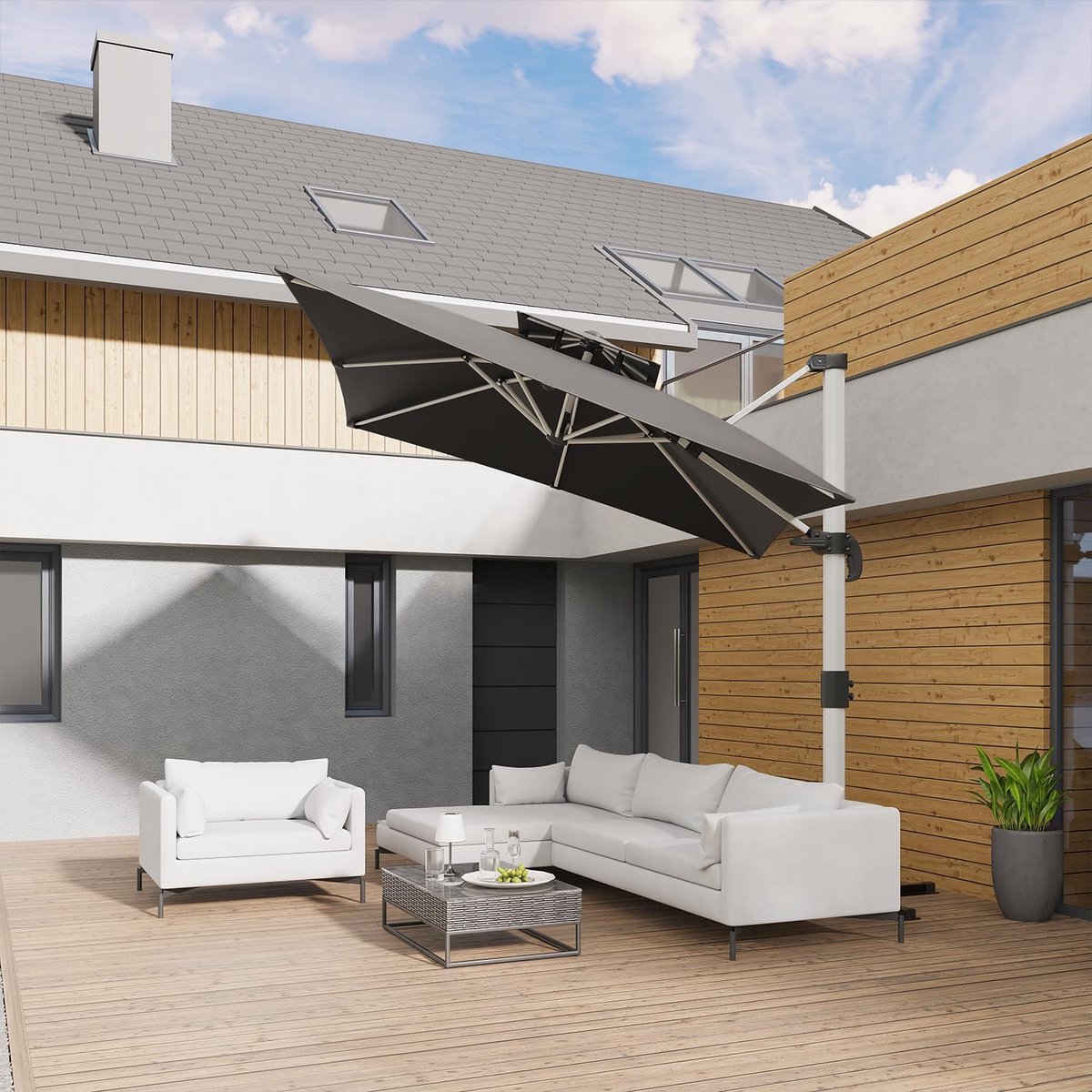 Luxe XXL Zweefparasol 300 x 400 cm met 360° Rotatie en Kantelfunctie - UV50+ Zonbescherming & Waterafstotend - Inclusief Beschermhoes - Grijs (9506966256693)