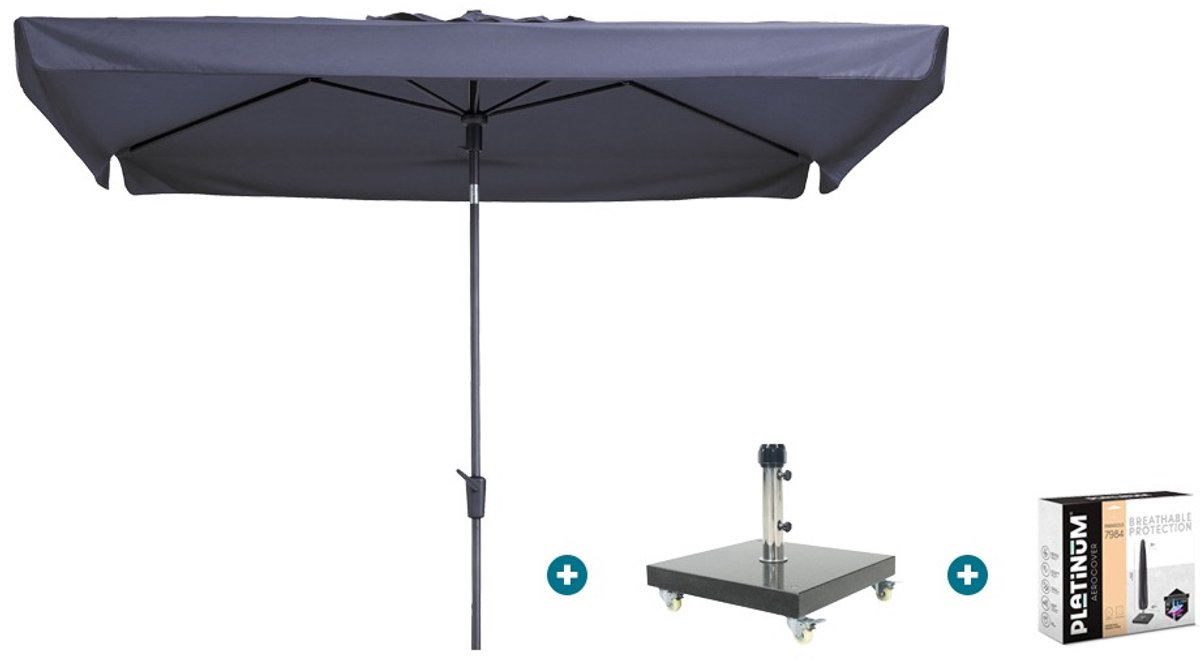 Madison Delos Luxe stokparasol 200x300 cm. - Safier blue met Granada voet en hoes (6154113942918)