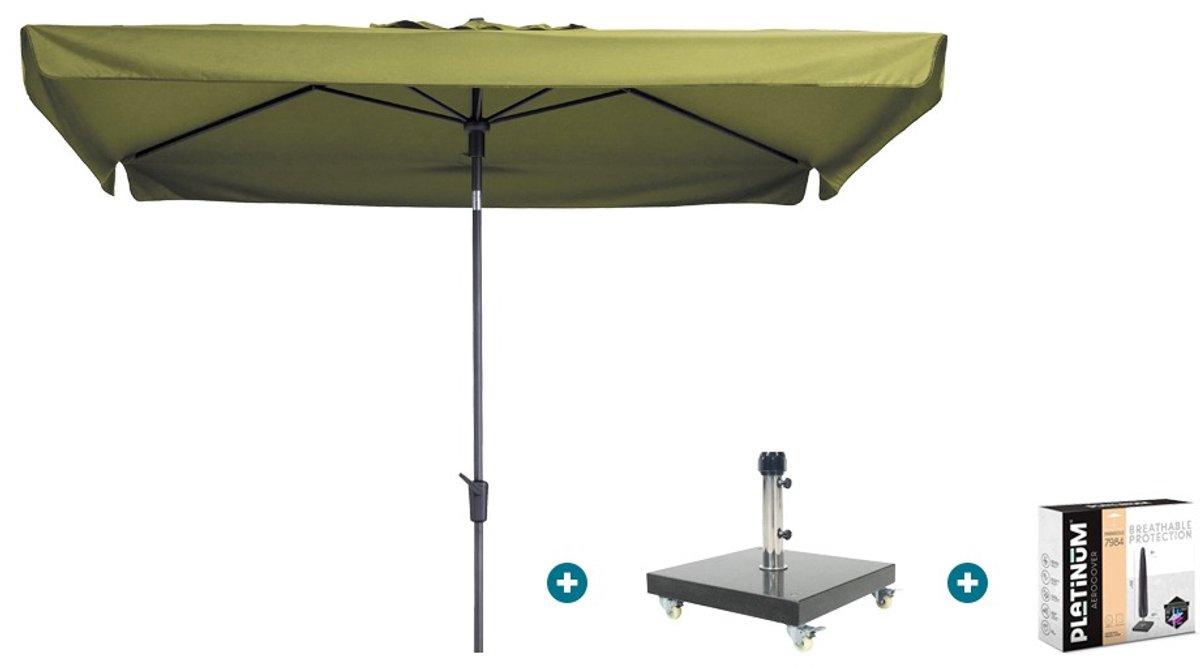 Madison Delos Luxe stokparasol 200x300 cm. - Sage green met Granada voet en hoes (6154113893821)