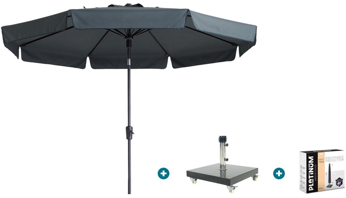 Madison Flores Luxe stokparasol Ø300 cm. - Grey met Granada voet en hoes (6154113774700)