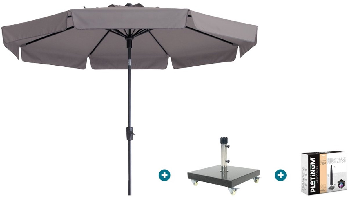 Madison Flores Luxe stokparasol Ø300 cm. - Taupe met Granada voet en hoes (6154113747728)