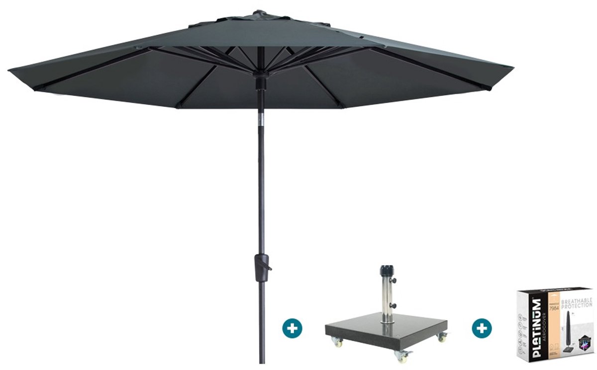 Madison Paros 2 Luxe stokparasol 3 m. rond - Grey met Granada voet en hoes (6154113195161)