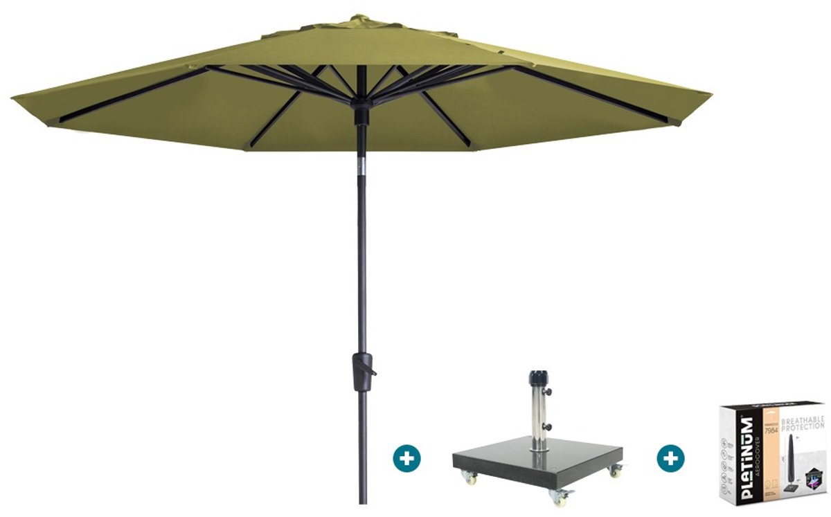 Madison Paros 2 Luxe stokparasol 3 m. rond - Sage green met Granada voet en hoes (6154113340325)
