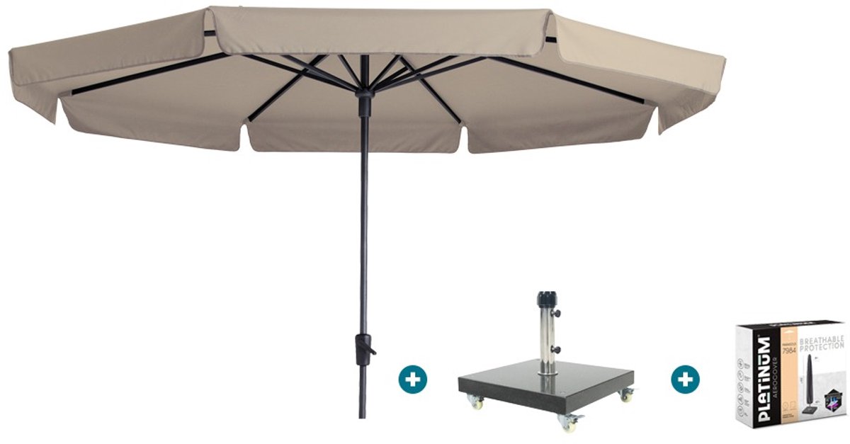 Madison Syros Luxe stokparasol Ø350 cm. - Ecru met Granada voet en hoes (6154113655672)
