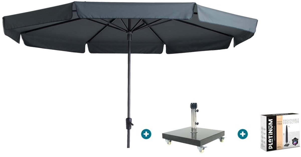 Madison Syros Luxe stokparasol Ø350 cm. - Grey met Granada voet en hoes (6154113660683)