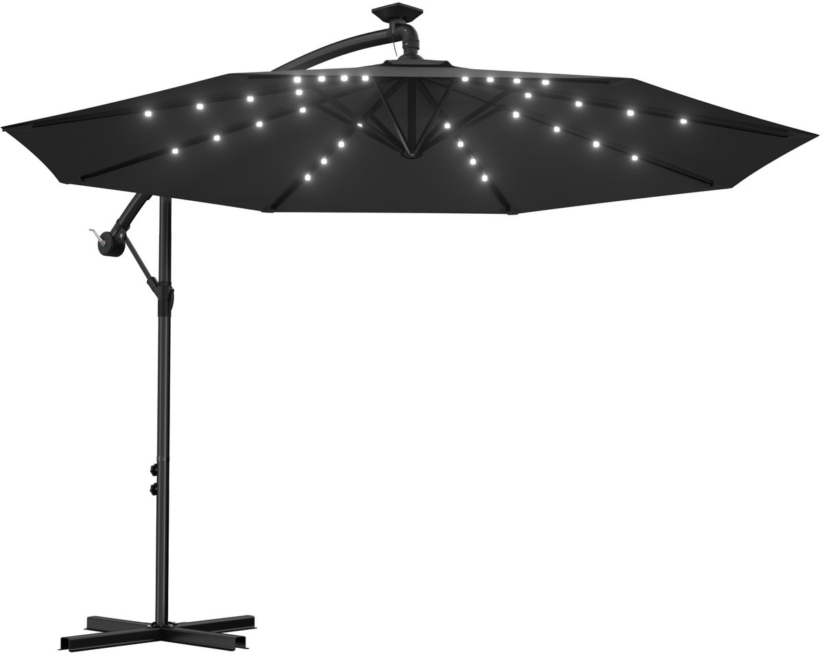 NAIZY Zweefparasol In Hoogte Verstelbaar met LED & Zwengel Tuinparasol Aluminium Parasols Zonnescherm Balkonparasol Winddicht en Waterdicht Marktparasol voor Terras (Ø300cm, Donkergrijs) (0702802101373)