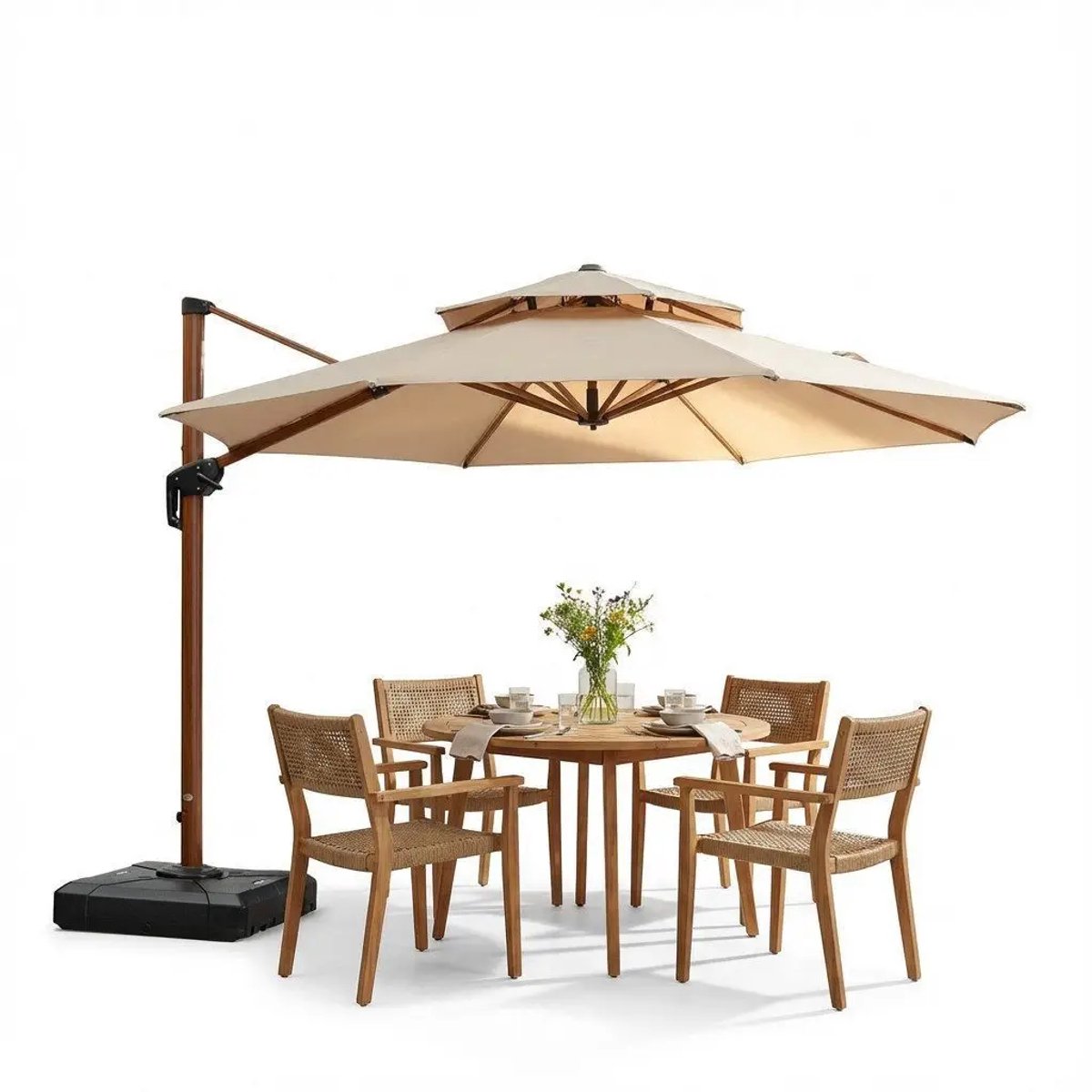 PURPLE LEAF Ronde Parasol - 360 ° Draaibaar - Kantelbaar - UV werend doek - Houtlook - Windbestendige Zweefparasol (8683769594397)