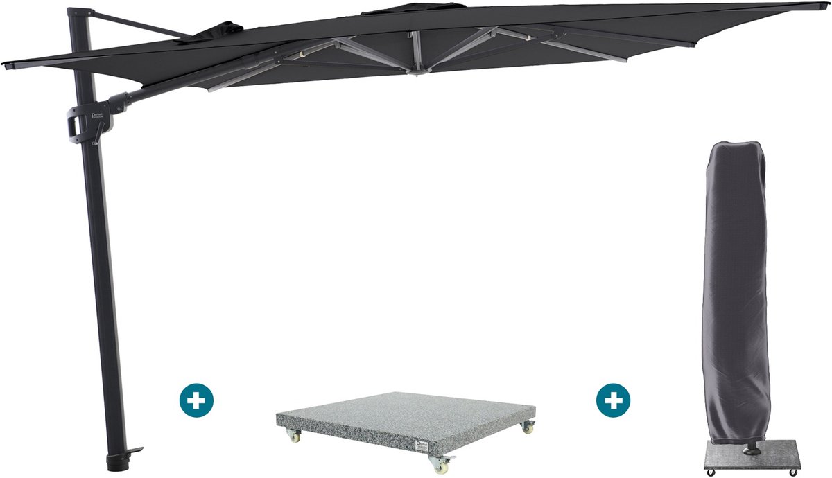 Perfect Shadow Ultra Eclipse Zweefparasol - 3x3m. - Antraciet/Ash Black met Valencia voet en hoes (6154129552552)