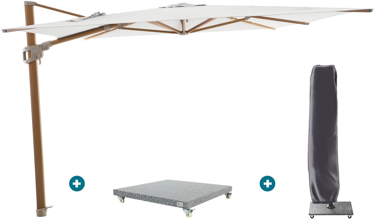Perfect Shadow Ultra Eclipse Zweefparasol - 3x3m. - Woodlook/Soft Sand met Valencia voet en hoes (6154129755717)