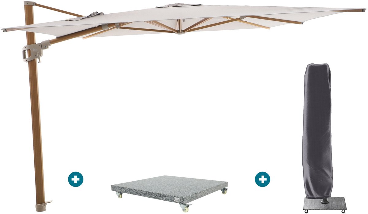 Perfect Shadow Ultra Eclipse Zweefparasol - 3x3m. - Woodlook/Urban Taupe met Valencia voet en hoes (6154129743783)
