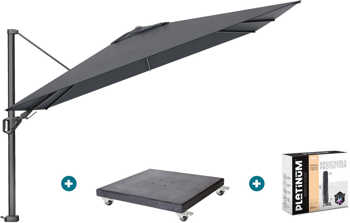Platinum Challenger zweefparasol Premium T2 2,6x3,5 m - Faded Black met Marbella voet en hoes (6097327487465)
