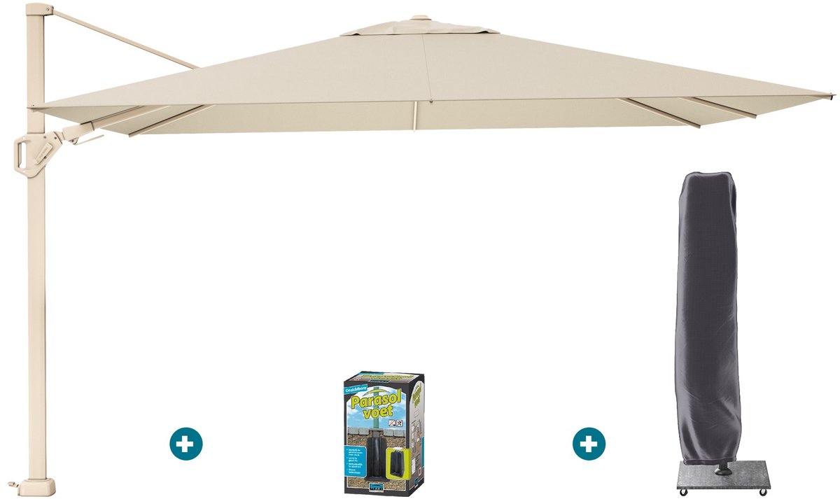 Platinum Challenger zweefparasol Premium T2 2,6x3,5 m - Sand Champagne met ingraafvoet en hoes (6154122761739)