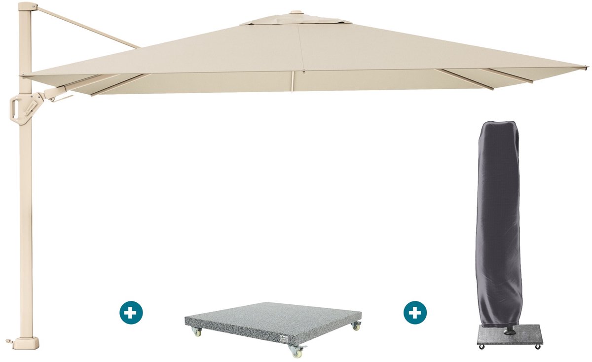 Platinum Challenger zweefparasol Premium T2 2,6x3,5 m - Sand Champagne met voet en hoes (6154122720729)