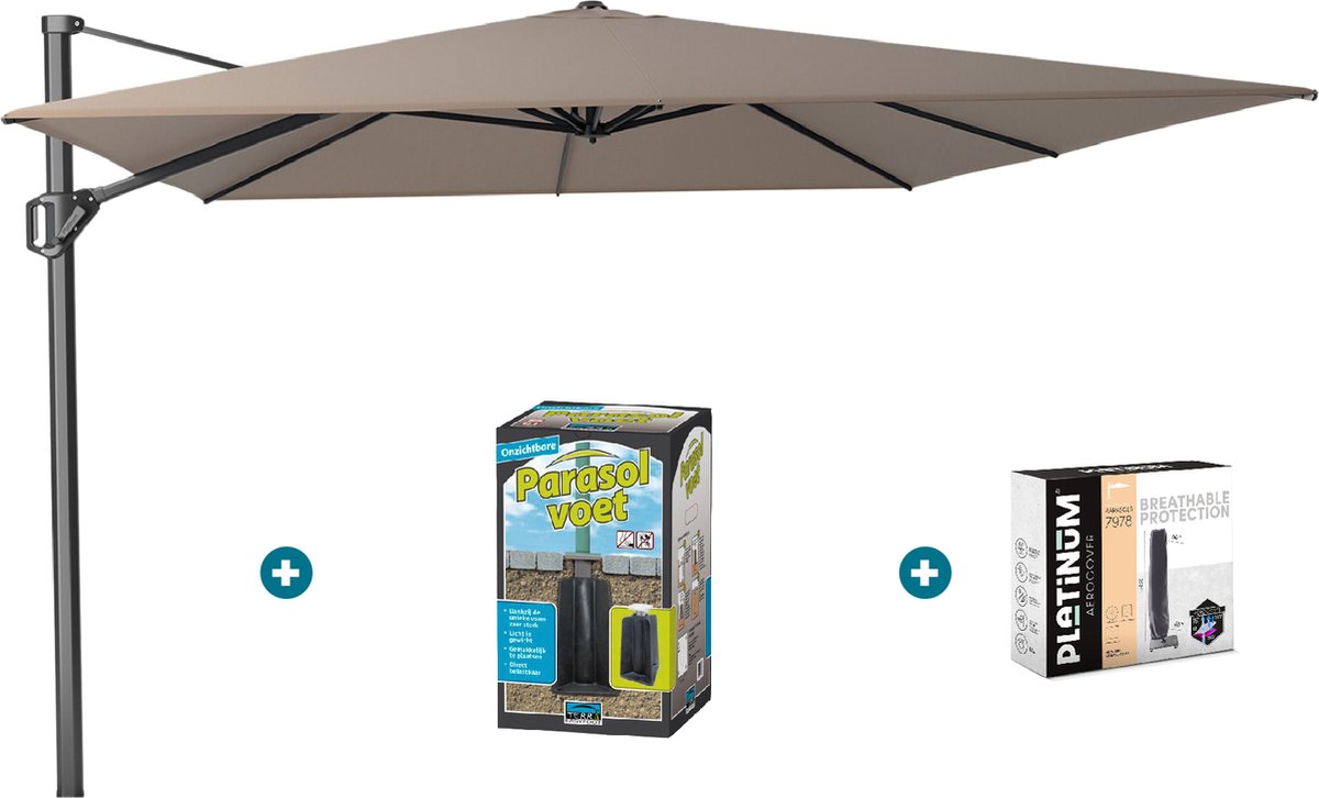 Platinum Challenger zweefparasol T1 Premium 4x3 m. - Havana Taupe - met ingraafvoet en hoes (6097333569537)