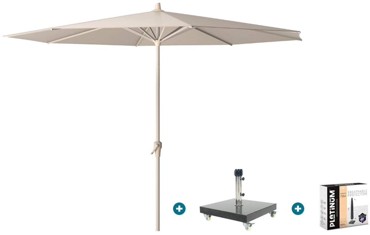Platinum Riva stokparasol 3 m. rond - Sandstone met Granada voet en hoes (6154113085097)