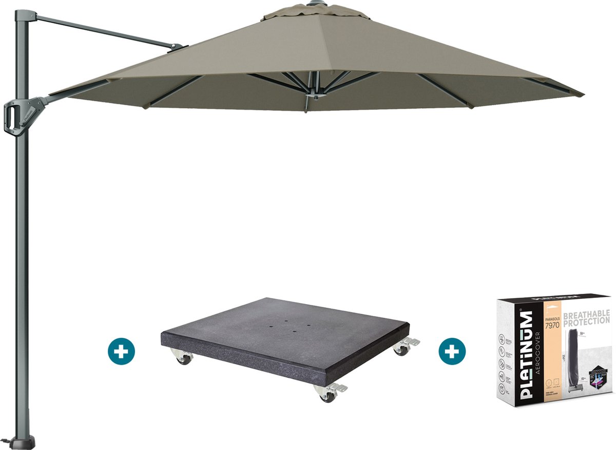 Platinum Voyager ronde zweefparasol T1 3 m. - Taupe met Marbella voet en hoes (6097330037091)