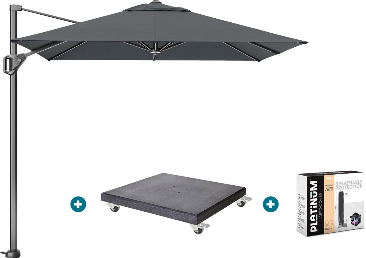 Platinum Voyager zweefparasol T1 2.5x2.5 m. - Antraciet met Marbella voet en hoes (6097327039022)