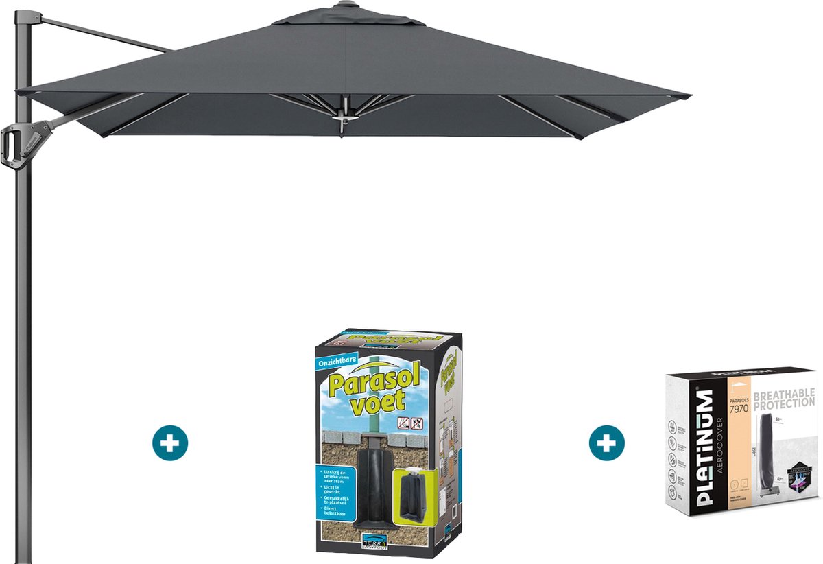 Platinum Voyager zweefparasol T1 2.5x2.5 m. - Antraciet met ingraafvoet en hoes (6097337345304)