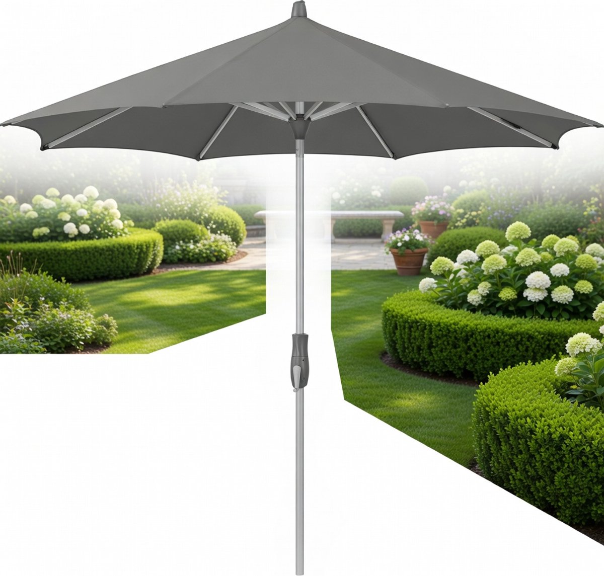 Premium 300cm Aluminium Zweefparasol met Zwengel en Kantelmechanisme - Alu-Twist Stone Grey | MedaHomeStore Tuinparasol Luxe Zonnescherm Ø300 cm - Weerbestendig & Verstelbaar (9509537566849)