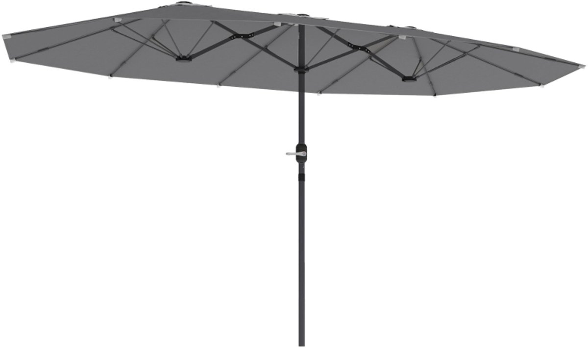 Premium Dubbele Parasol - Ovale Tuinparasol met Handslinger - Stokparasol - 436 x 260 cm - Strandparasol - Terrasparasol - Balkonparasol - UV-Bestendig - Strand, Balkon, Terras & Tuin - Donkergrijs (8721317524424)