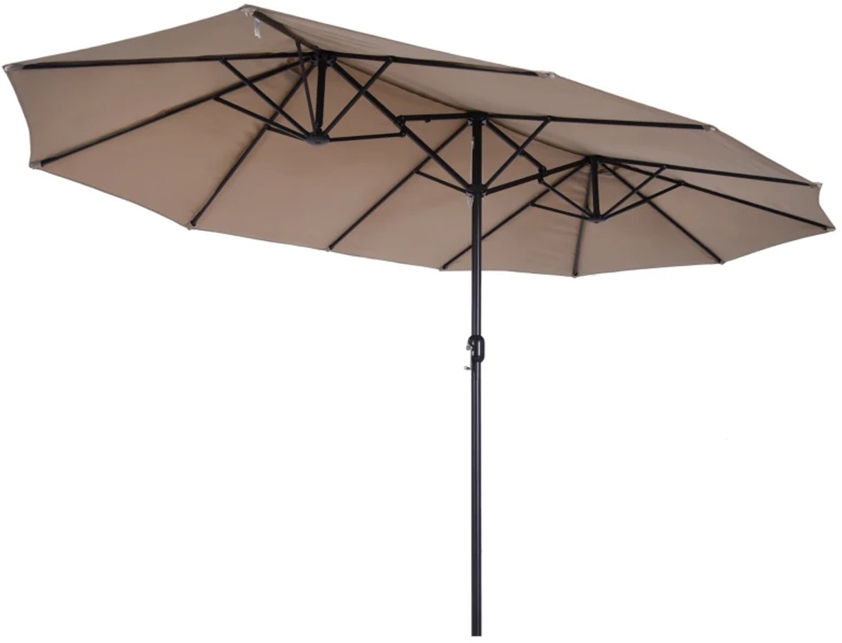 Premium Dubbele Parasol - Ovale Tuinparasol met Handslinger - Stokparasol - 455 x 270 cm - Strandparasol - Terrasparasol - Marktparasol - UV-Bestendig - Strand, Balkon, Terras & Tuin - Lichtbruin (8721317524202)