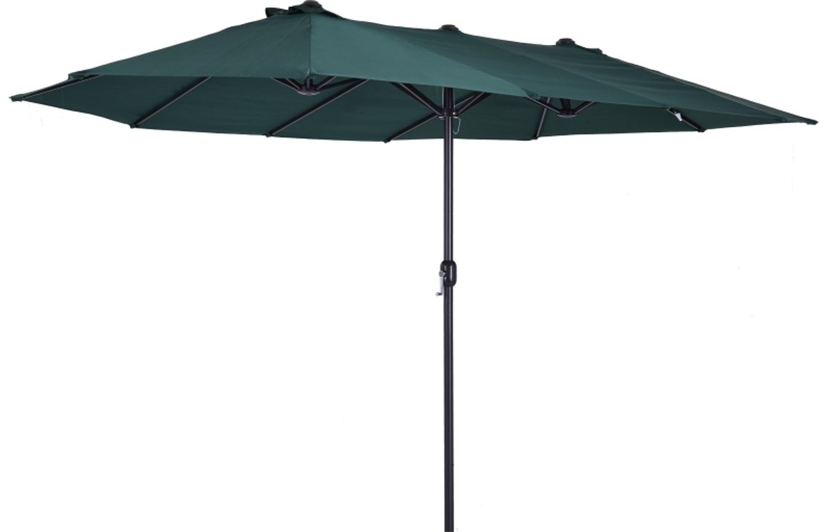 Premium Dubbele Parasol - Ovale Tuinparasol met Handslinger - Stokparasol - 460 x 270 cm - Strandparasol - Terrasparasol - Marktparasol - UV-Bestendig - Strand, Balkon, Terras & Tuin - Donkergroen (8721317524240)
