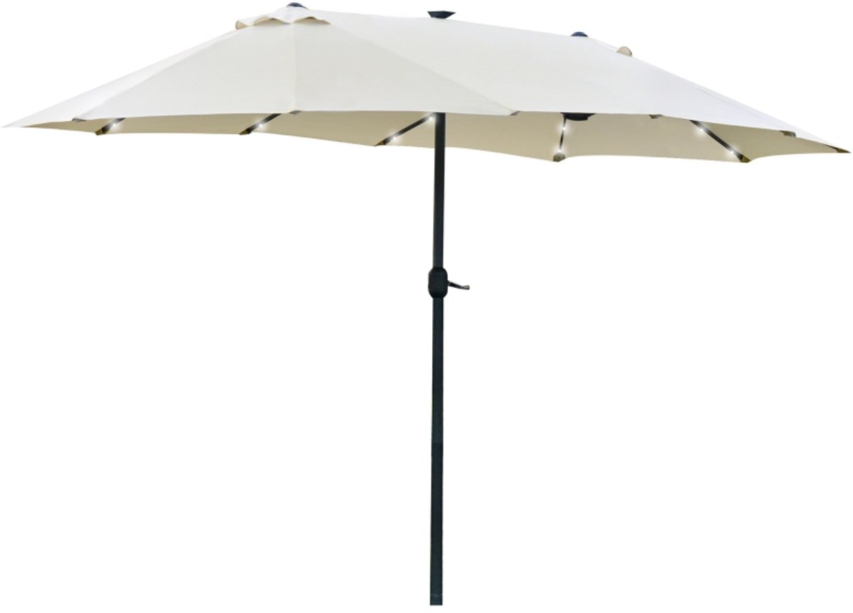 Premium Dubbele Parasol - Ovale Tuinparasol met LED's - Stokparasol - 440 x 256 cm - Strandparasol - Terrasparasol - Balkonparasol - UV-Bestendig - Strand, Balkon, Terras & Tuin - Crèmewit (8721317524417)