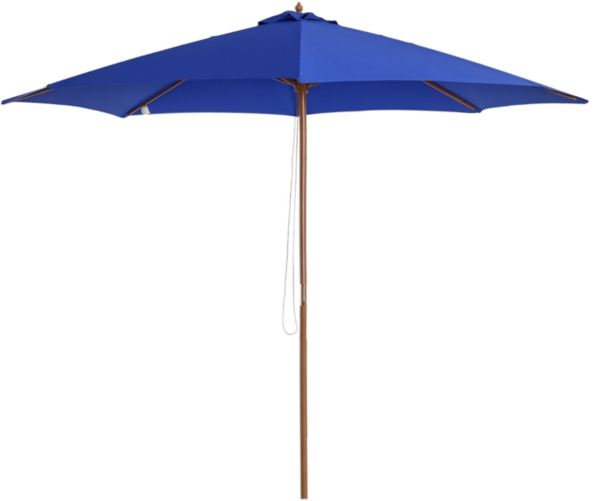 Premium Houten Parasol - Tuinparasol - Stokparasol - Ø3 x 2,5 m - Strandparasol - Marktparasol - Waterafstotend - UV-Bestendig - Kantelbaar & Verstelbaar - Strand, Balkon, Terras & Tuin - Blauw + Naturel (8721317524035)