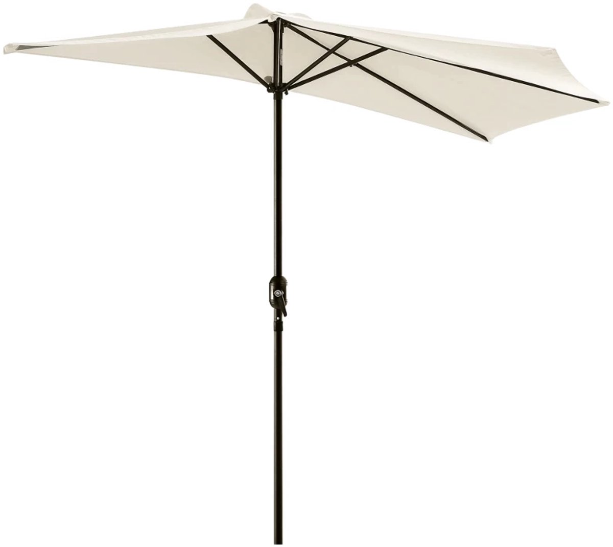 Premium Parasol - Halfronde Tuinparasol met Draaihendel - Stokparasol - 293 x 150 cm - Strandparasol - UV-Bestendig - Strand, Balkon, Terras & Tuin - Crèmewit (8721317524127)