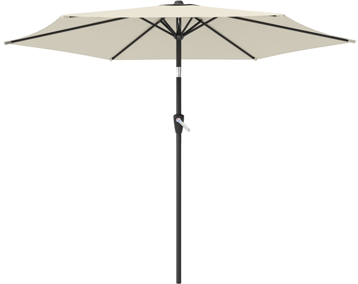 Premium Parasol - Tuinparasol met Draaihendel - Stokparasol - Ø270 x 219 cm - Strandparasol - Marktparasol - Kantelbaar & Verstelbaar - UV-Bestendig - Strand, Balkon, Terras & Tuin - Crèmewit (8721317524158)