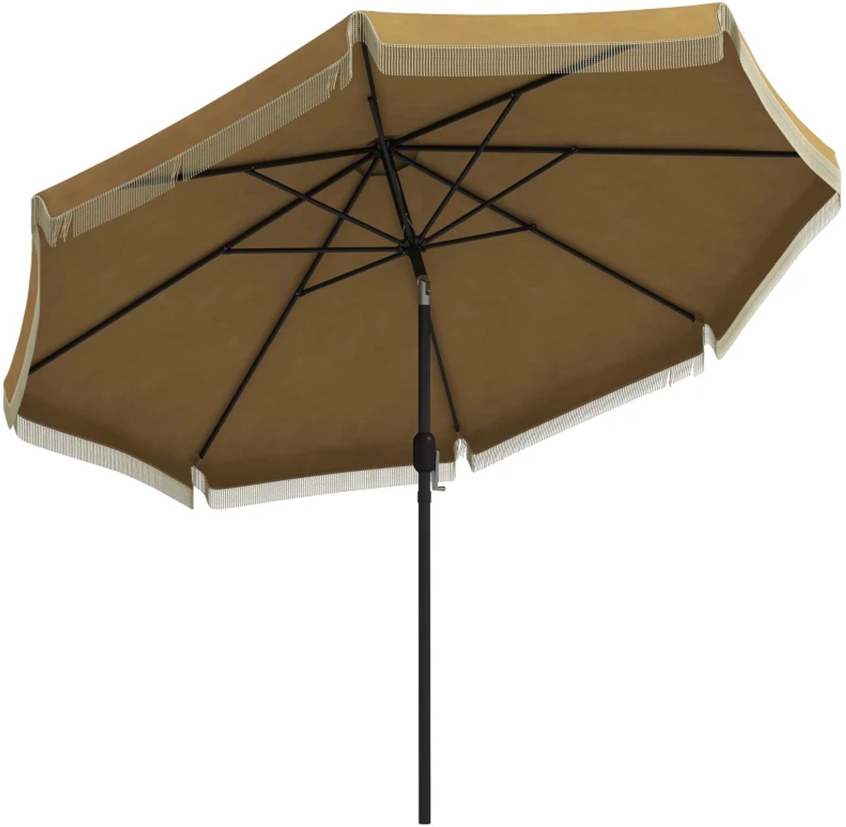 Premium Parasol - Tuinparasol met Franjes & Ventilatieopening - Stokparasol - Ø265 cm - Strandparasol - Marktparasol - UV-Bestendig - Kantelbaar & Verstelbaar - Strand, Balkon, Terras & Tuin - Kaki (8721317524110)