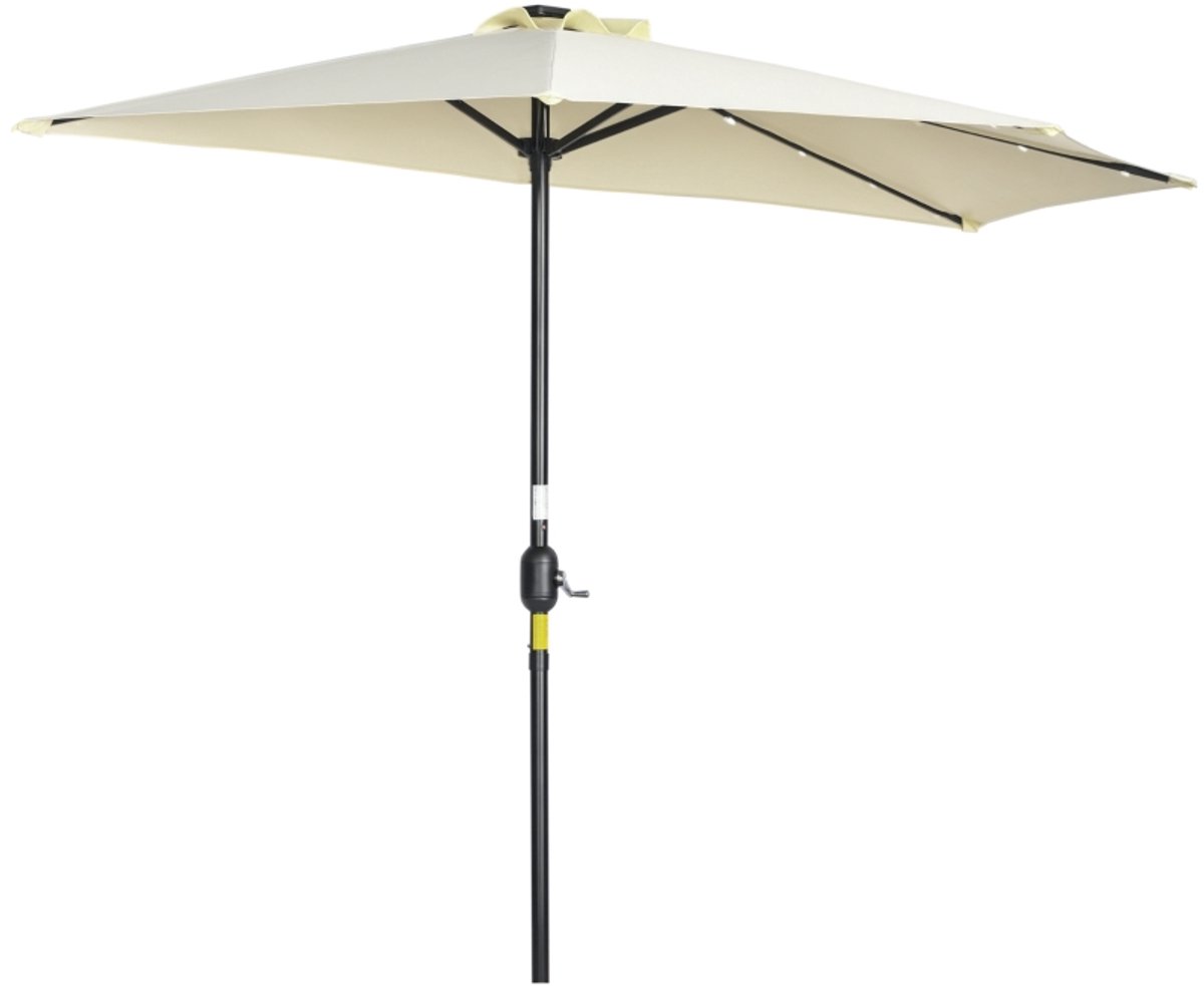 Premium Parasol - Tuinparasol met Zonnepaneel & 20 LED's - Halfrond - Stokparasol - 2,70 x 1,35 x 2,40 m - Strandparasol - Terrasparasol - Balkonparasol - UV-Bestendig - Strand, Balkon, Terras & Tuin - Beige (8721317524400)