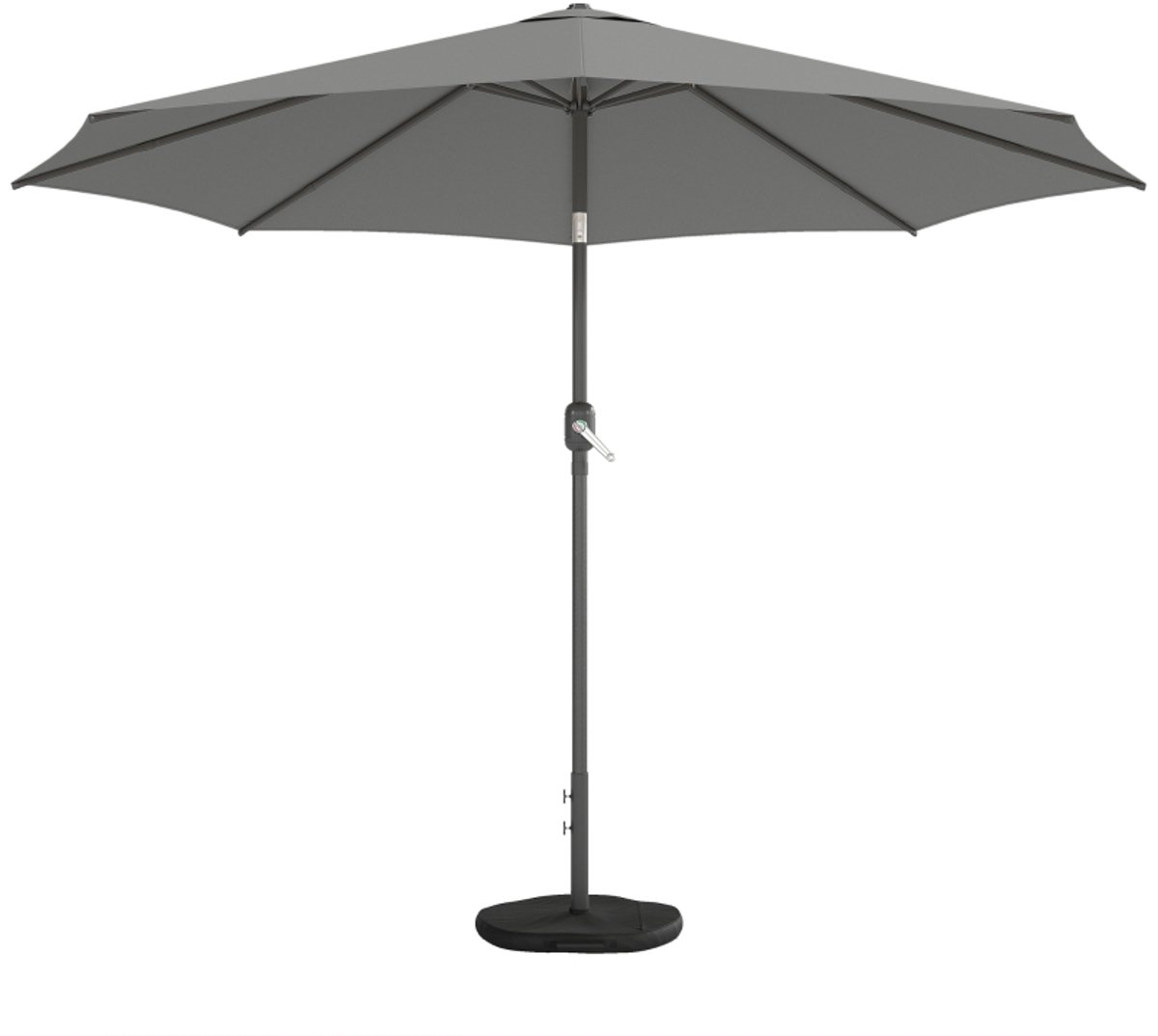 Premium Parasol - intrekbare Tuinparasol met Draaihendel, Zandzak & Kruisvoet - Stokparasol - Ø300 cm - Strandparasol - Terrasparasol - Balkonparasol - Kantelbaar & Verstelbaar - UV-Bestendig - Strand, Balkon, Terras & Tuin - Donkergrijs (8721317524486)