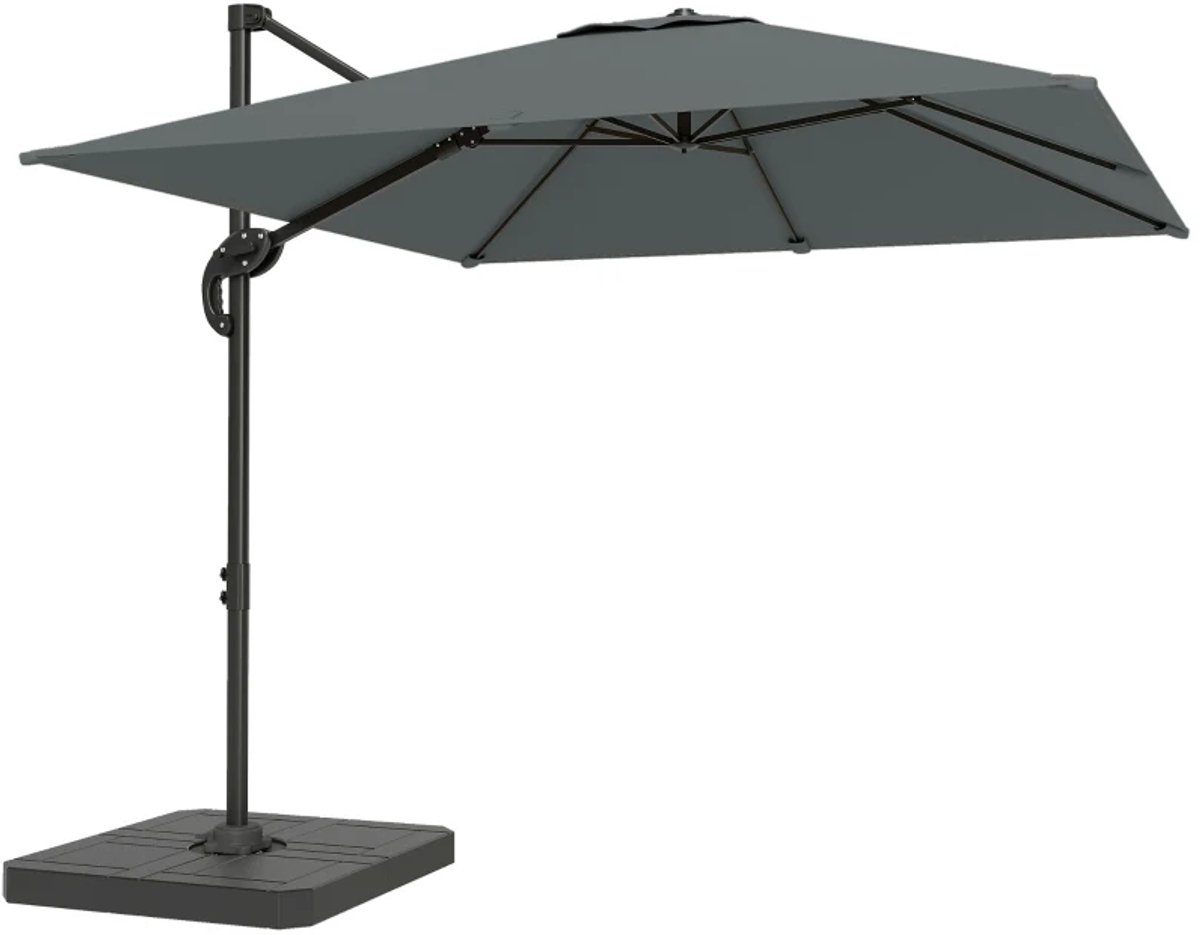 Premium Zweefparasol - Parasol met Draaibare Standaard & Gewichten - Tuinparasol - Ø244 cm - Kantelbaar & Verstelbaar - UV-Bestendig - Waterafstotend - Strand, Balkon, Terras & Tuin - Donkergrijs (8721317524578)