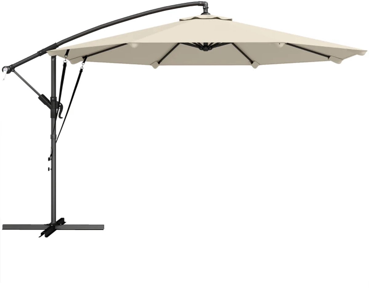 Premium Zweefparasol - Parasol met Slinger, Beschermhoes & Kruisvoet - Tuinparasol - Ø300 cm - Kantelbaar & Verstelbaar - UV-Bestendig - Strand, Balkon, Terras & Tuin - Crèmewit (8721317524547)