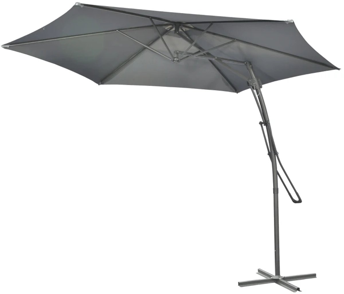 Premium Zweefparasol - Parasol met Zijhendel & Kruisvoet - Tuinparasol - Ø293 cm - UV-Bestendig - Waterafstotend - Winddicht - Strand, Balkon, Terras & Tuin - Donkergrijs (8721317524585)