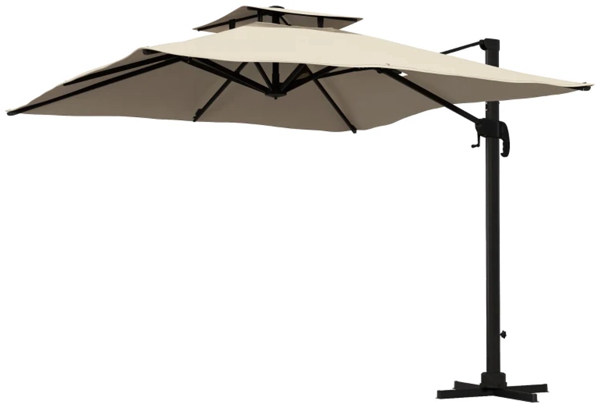 Premium Zweefparasol - Zwevende Parasol met Handslinger - Tuinparasol - Ø294 cm - Weerbestendig - Kantelbaar & Verstelbaar - UV-Bestendig - Strand, Balkon, Terras & Tuin - Kaki (8721317524608)