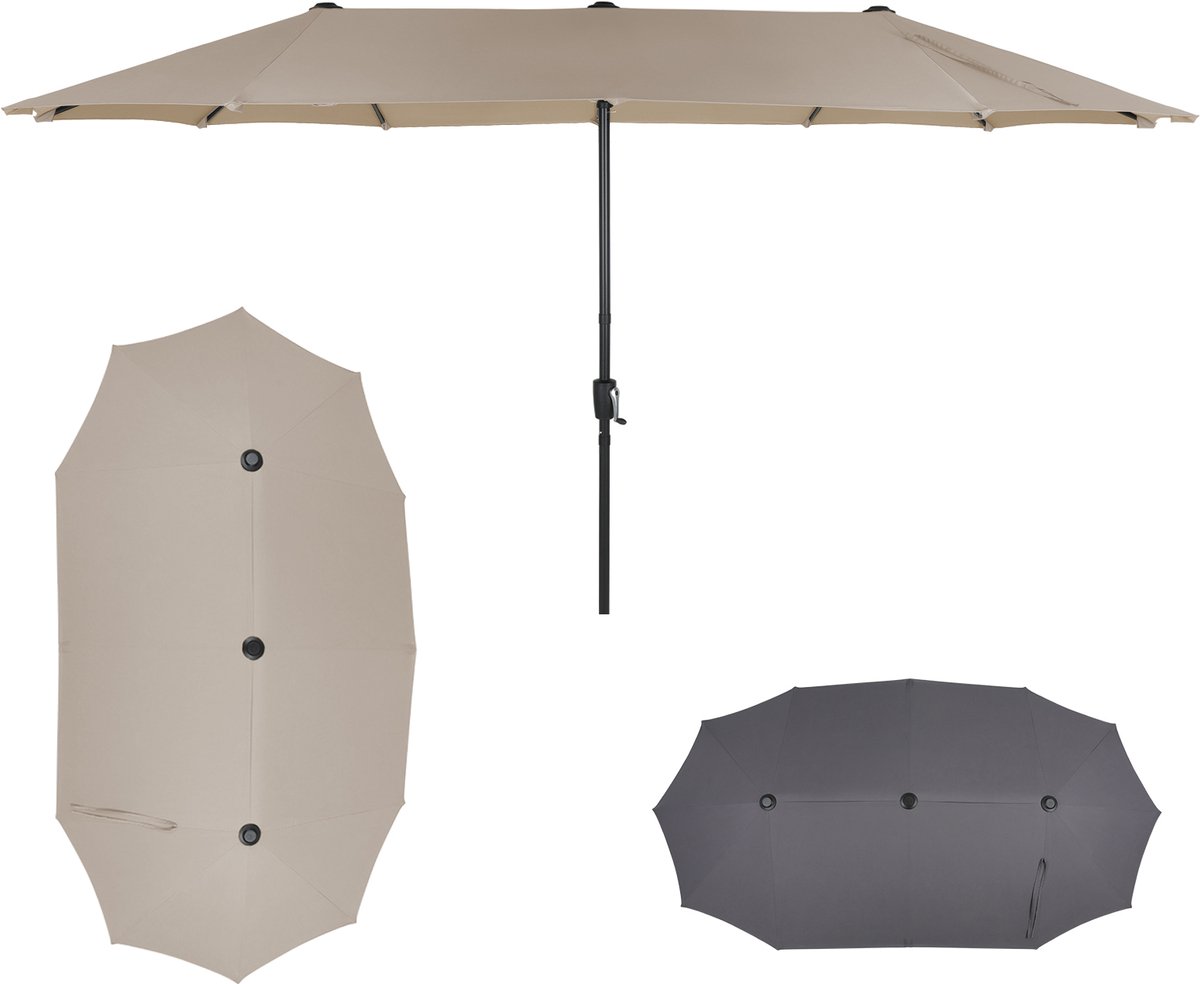 Puluomis - Dubbele parasol - 400x200cm - Stokparasols - UV50+ - Rechthoekige tuinparasol - Aluminium - Incl. beschermhoes - Beige (6979076882053)