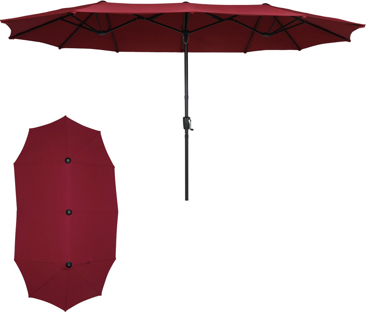 Puluomis - Dubbele parasol - 400x200cm - Stokparasols - UV50+ - Rechthoekige tuinparasol - Aluminium - Incl. beschermhoes - Bordeaux (6979076882077)