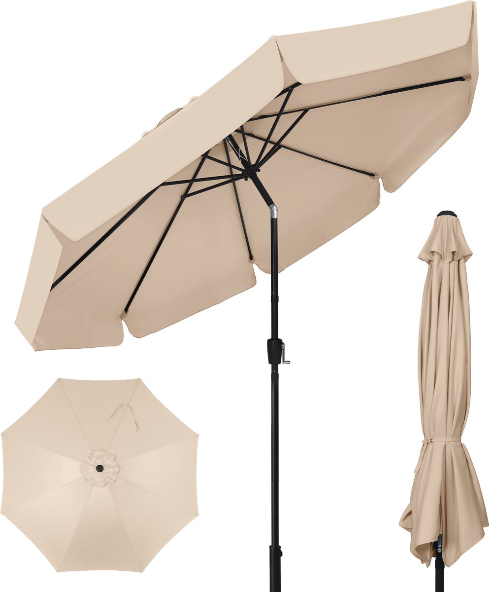 Puluomis - Parasol - Garden Stokparasol - Ø290 cm - 30° Kantelbaar - Waterdicht - UPF50+ - Met ruches - Beige (6979076882121)