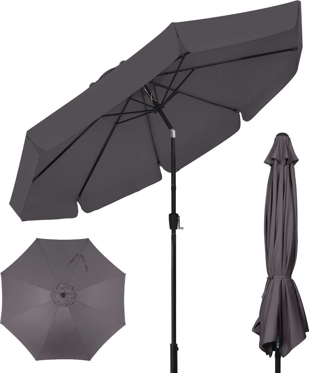 Puluomis - Parasol - Garden Stokparasol - Ø290 cm - 30° Kantelbaar - Waterdicht - UPF50+ - Met ruches - Grijs (6979076882114)