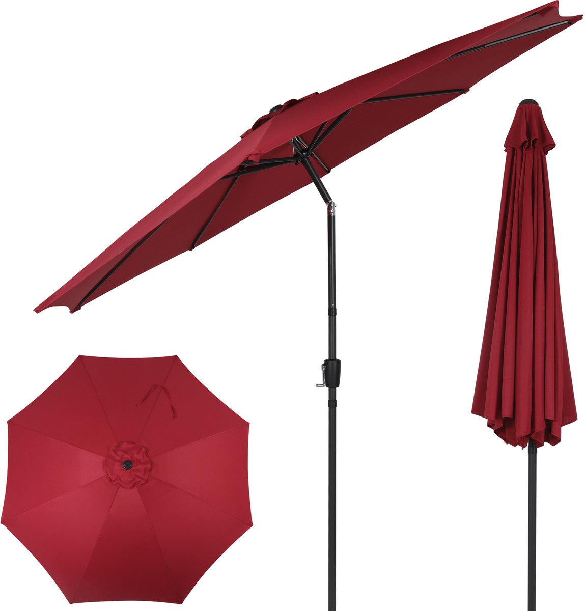 Puluomis - Ronde Parasol - Ø290 cm - Garden Stokparasol - 30° Kantelbaar - Waterdicht - UPF50+ - Bordeaux (6979076882039)