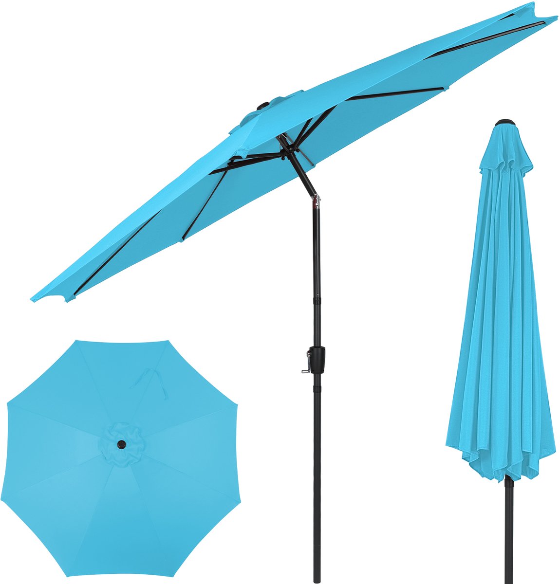 Puluomis - Ronde Parasol - Ø290 cm - Garden Stokparasol - 30° Kantelbaar - Waterdicht - UPF50+ - Hemelsblauw (6979076882046)