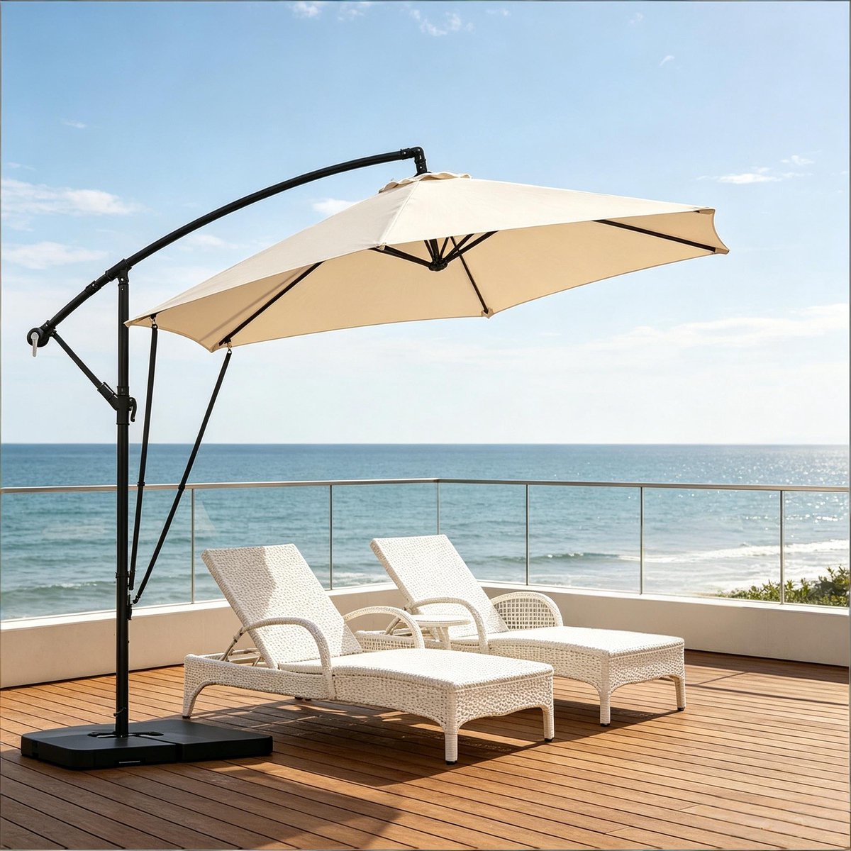 Re-purelife® Zweefparasol 310 × 100 × 277 cm - inklapbare tuinparasol met kantel- en draaifunctie, UV-bestendig polyester, beschermhoes en kruisvoet - beige (9331522634949)