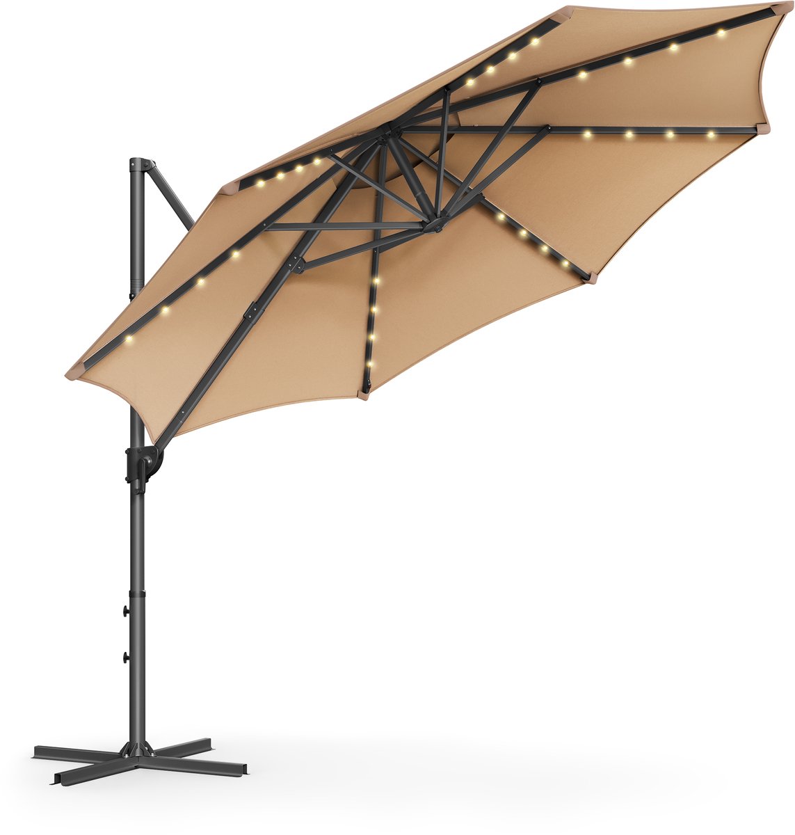 SONGMICS GPU047K11 - Zweefparasol met 28 Solar-LED's - 360° Draaibaar - Traploos Kantelbaar (0194343646541)